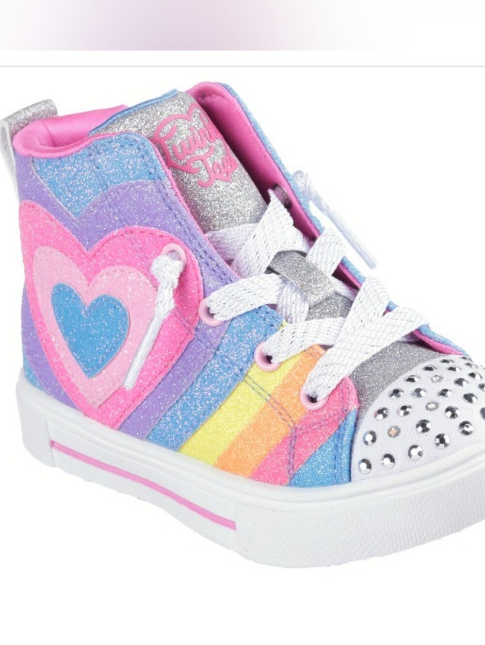 Skechers Glitter Rainbow Heart High-Top Pink Blue Purple Silver Light Up Sz 2.5